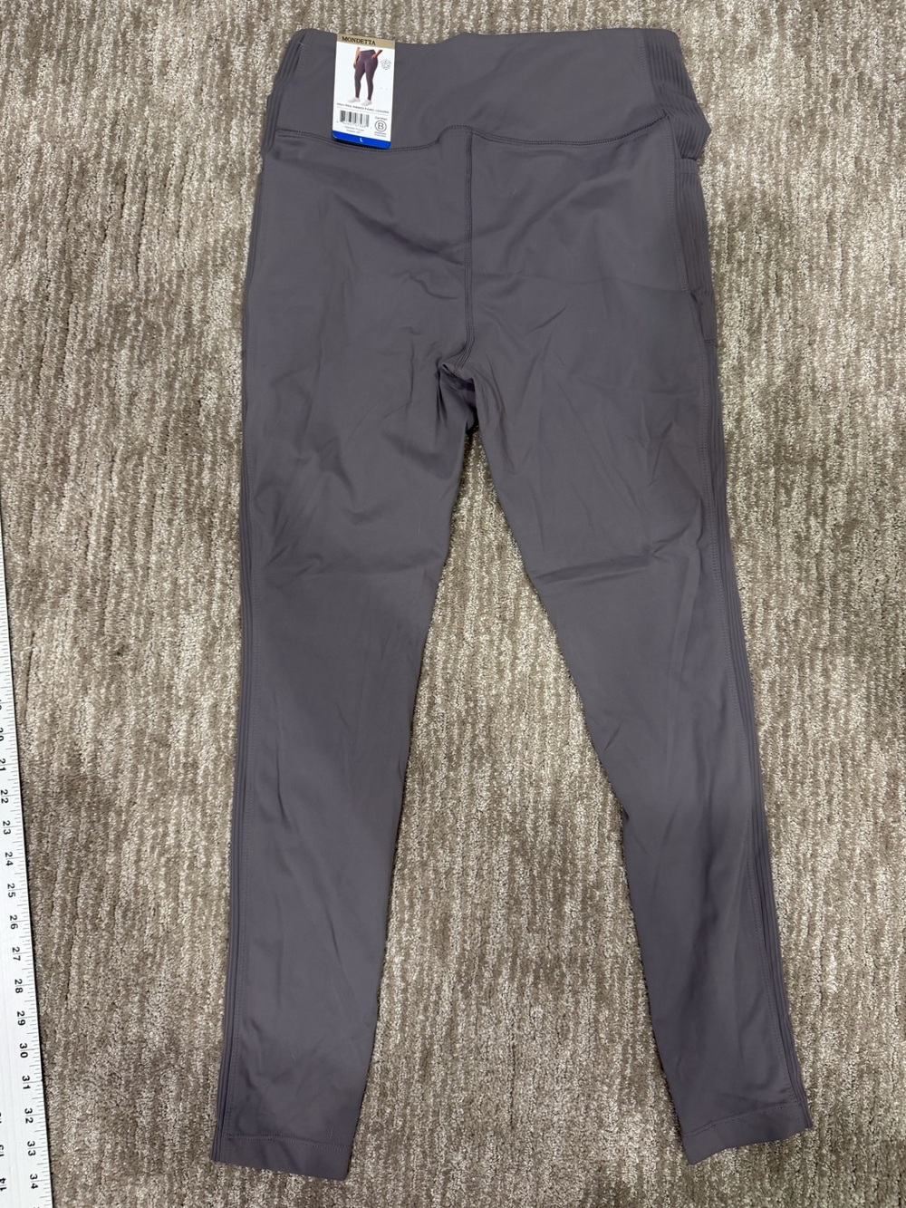 Mondetta High-Rise Ribbed Panel Legging in Mauve Purple size Large 28” inseam